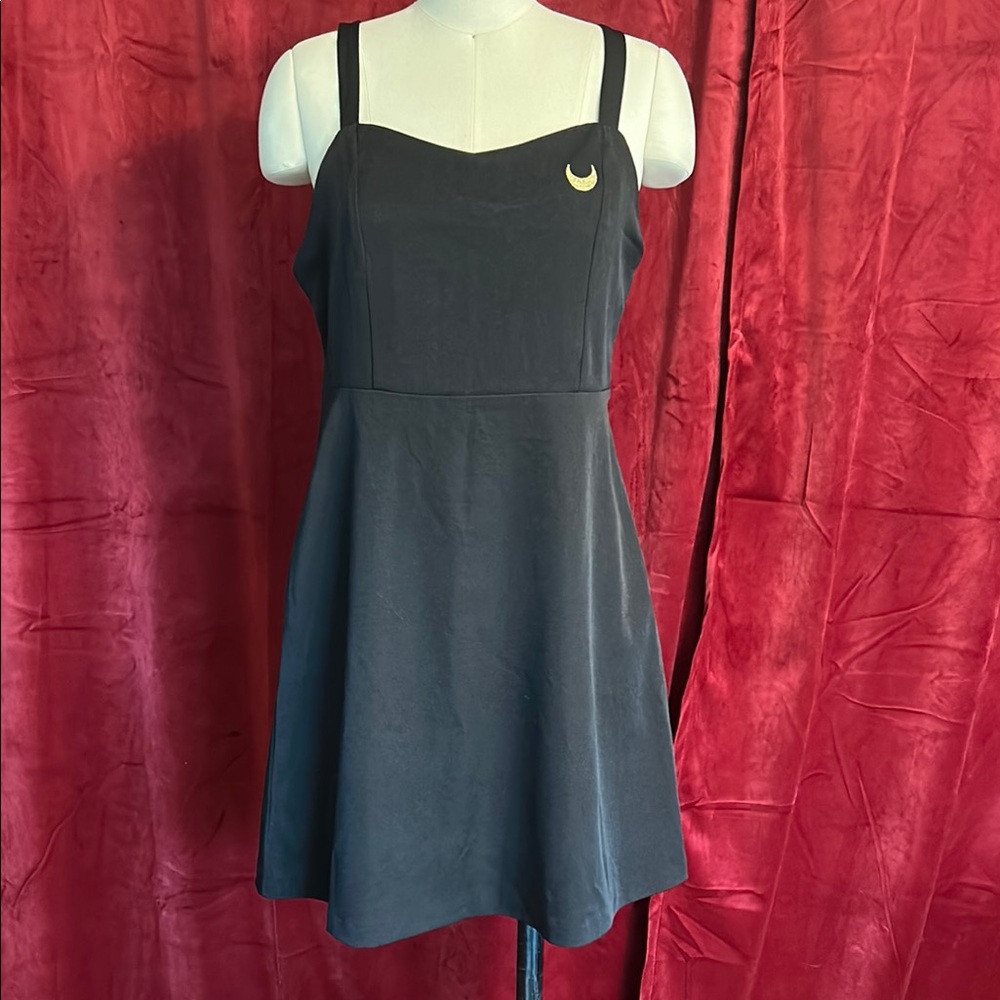 SPAO Black Sleeveless A-Line Dress with Gold Crescent Moon
